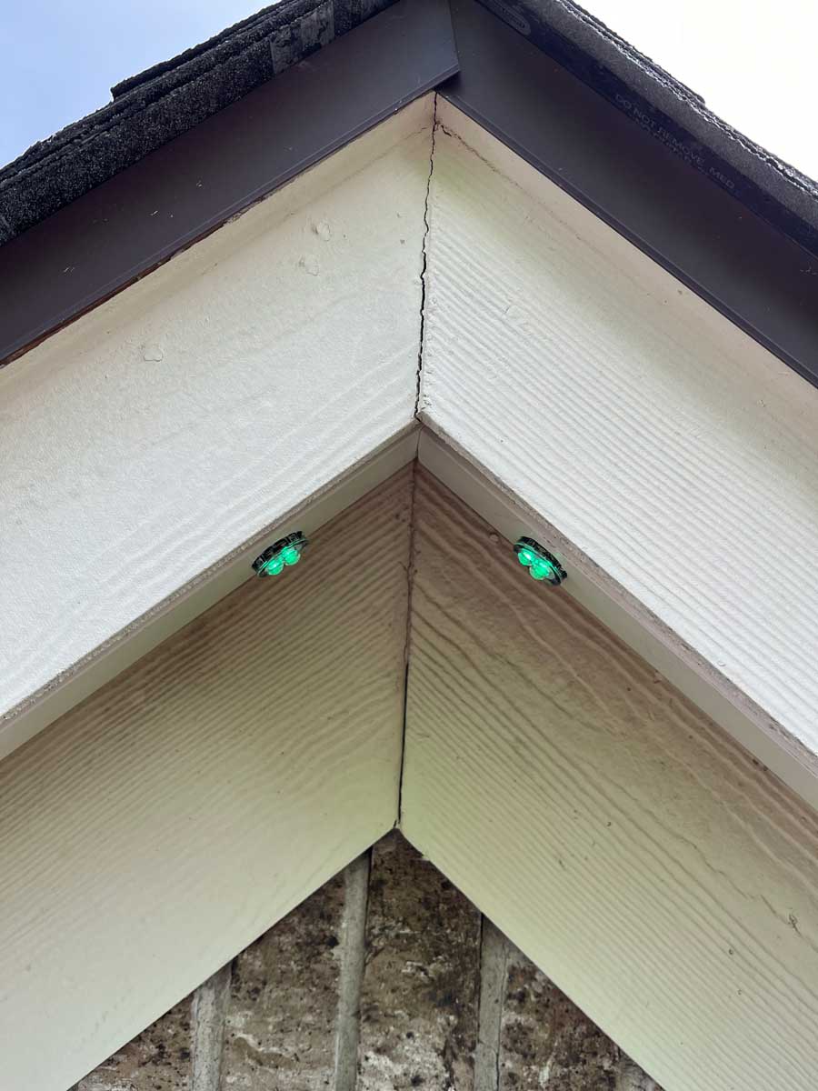 Closeup of permanent lighting on eaves