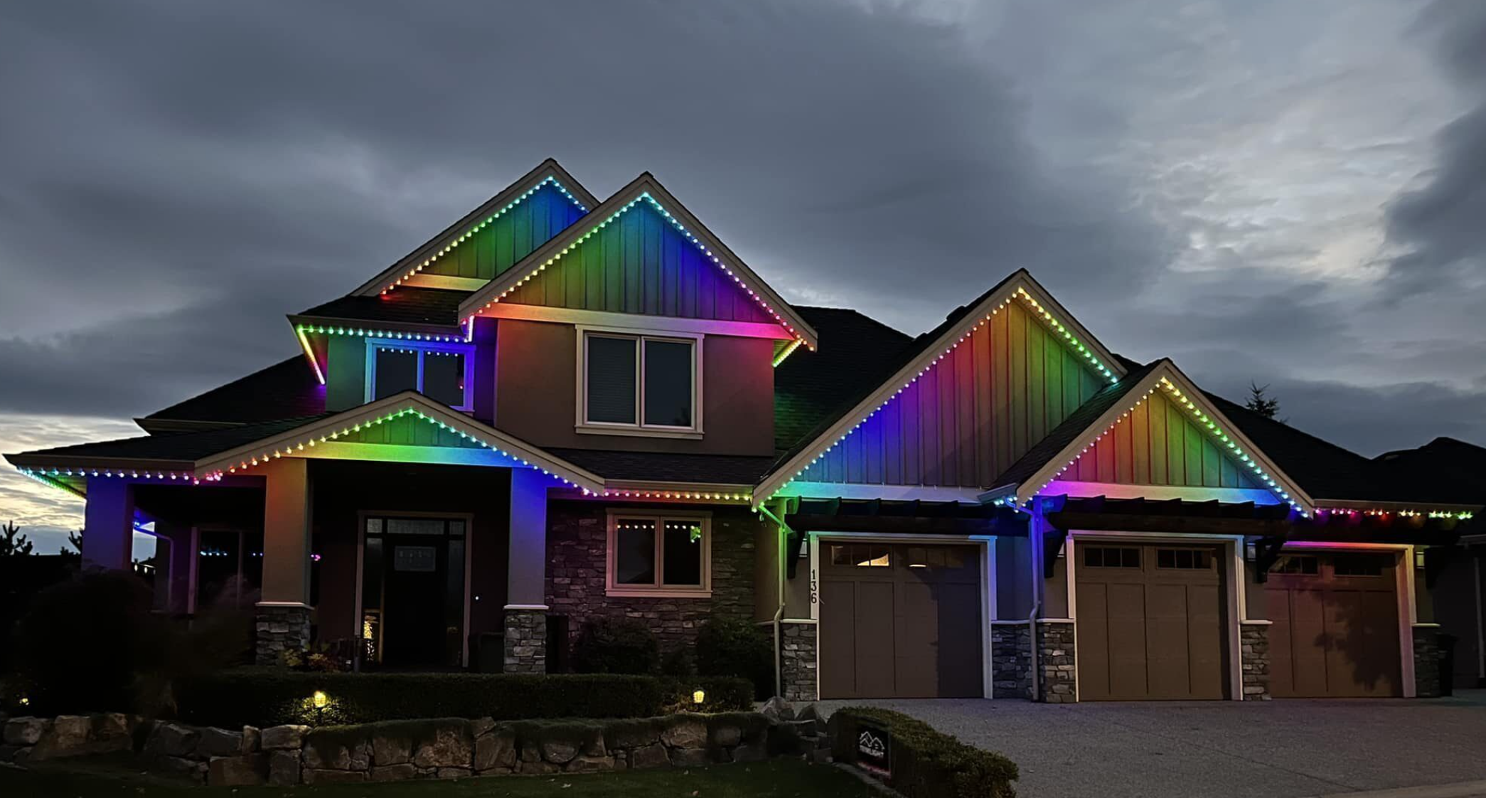 Rainbow permanent lighting on residential home