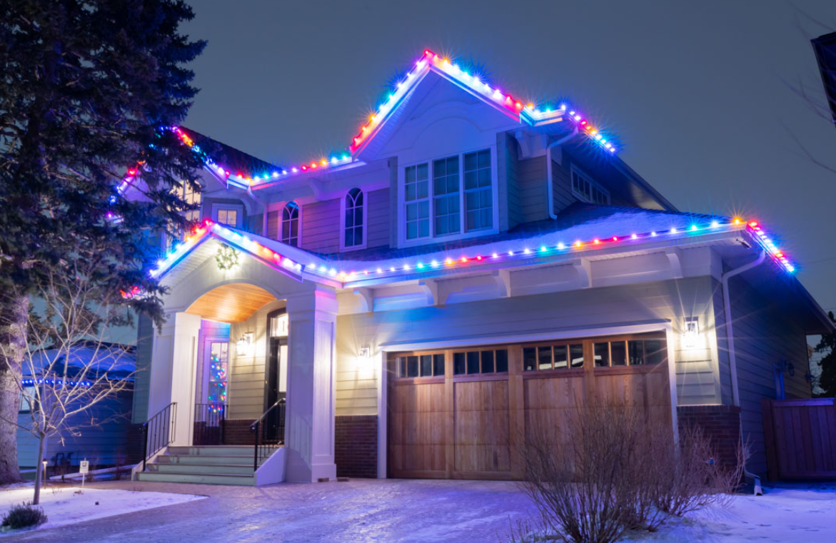 Rainbow permanent lighting on residential home